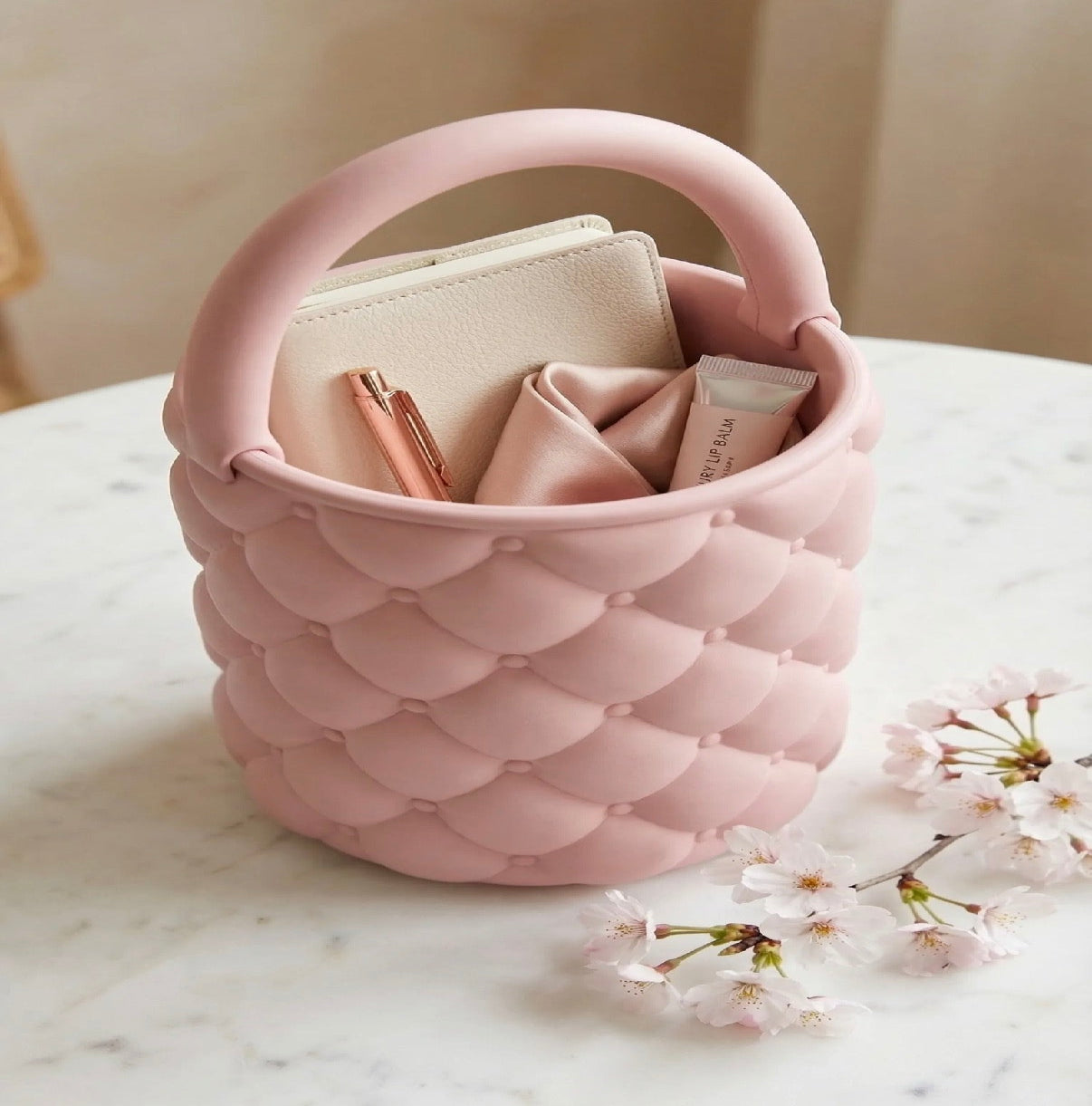 Aesthetic Quilted Desk Organizer Brush Holder