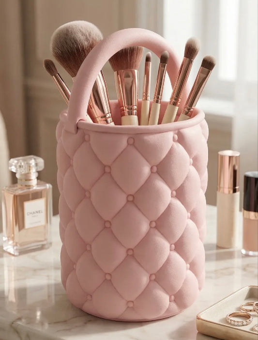 Aesthetic Quilted Desk Organizer Brush Holder