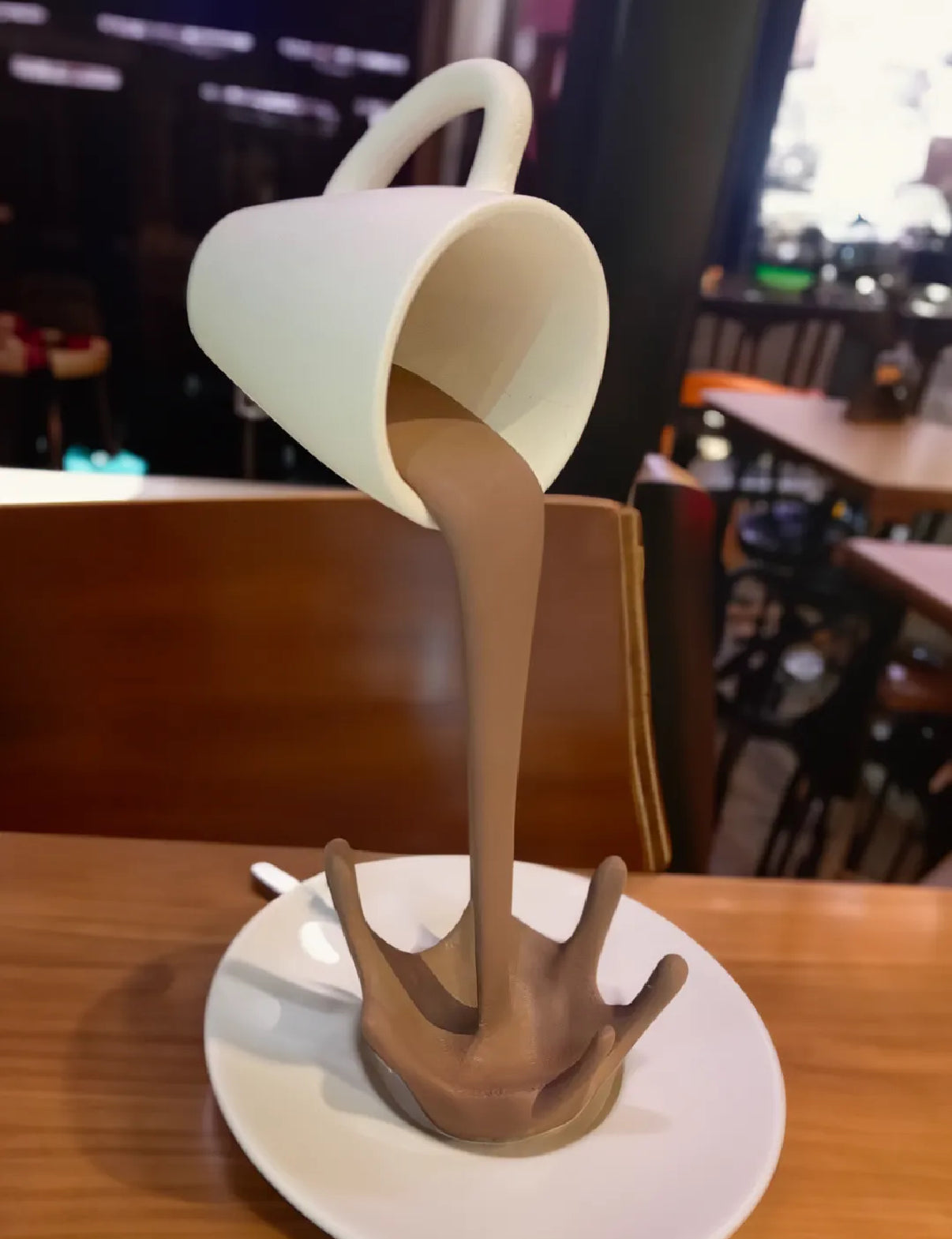 Floating Coffee Cup Sculpture – Eye-Catching Pour-Over Illusion Decor