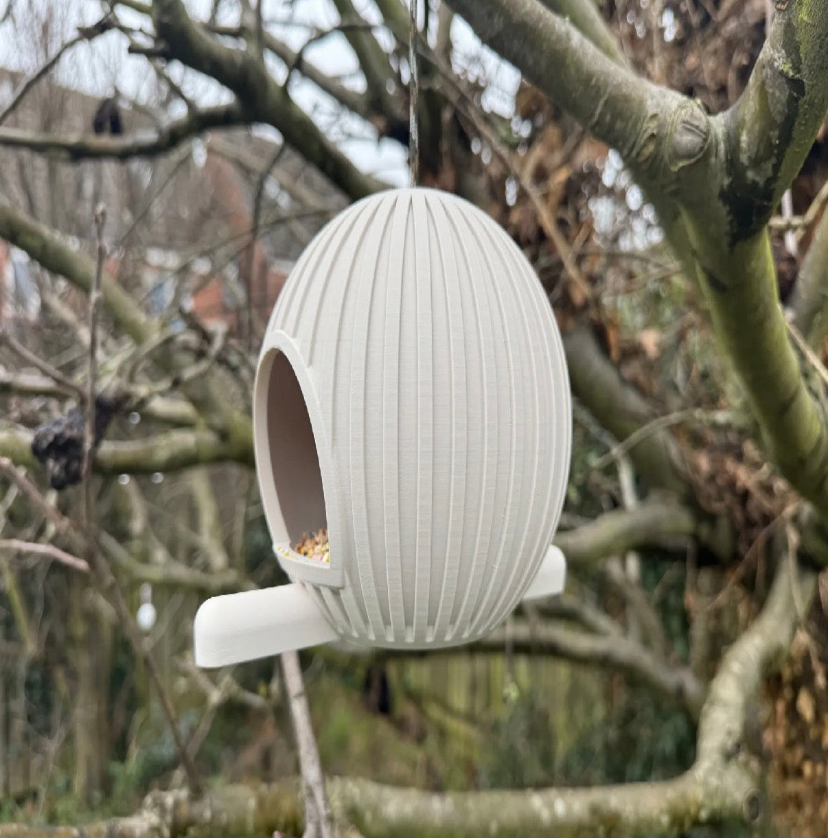 Ribbed Sphere Hanging Bird Feeder