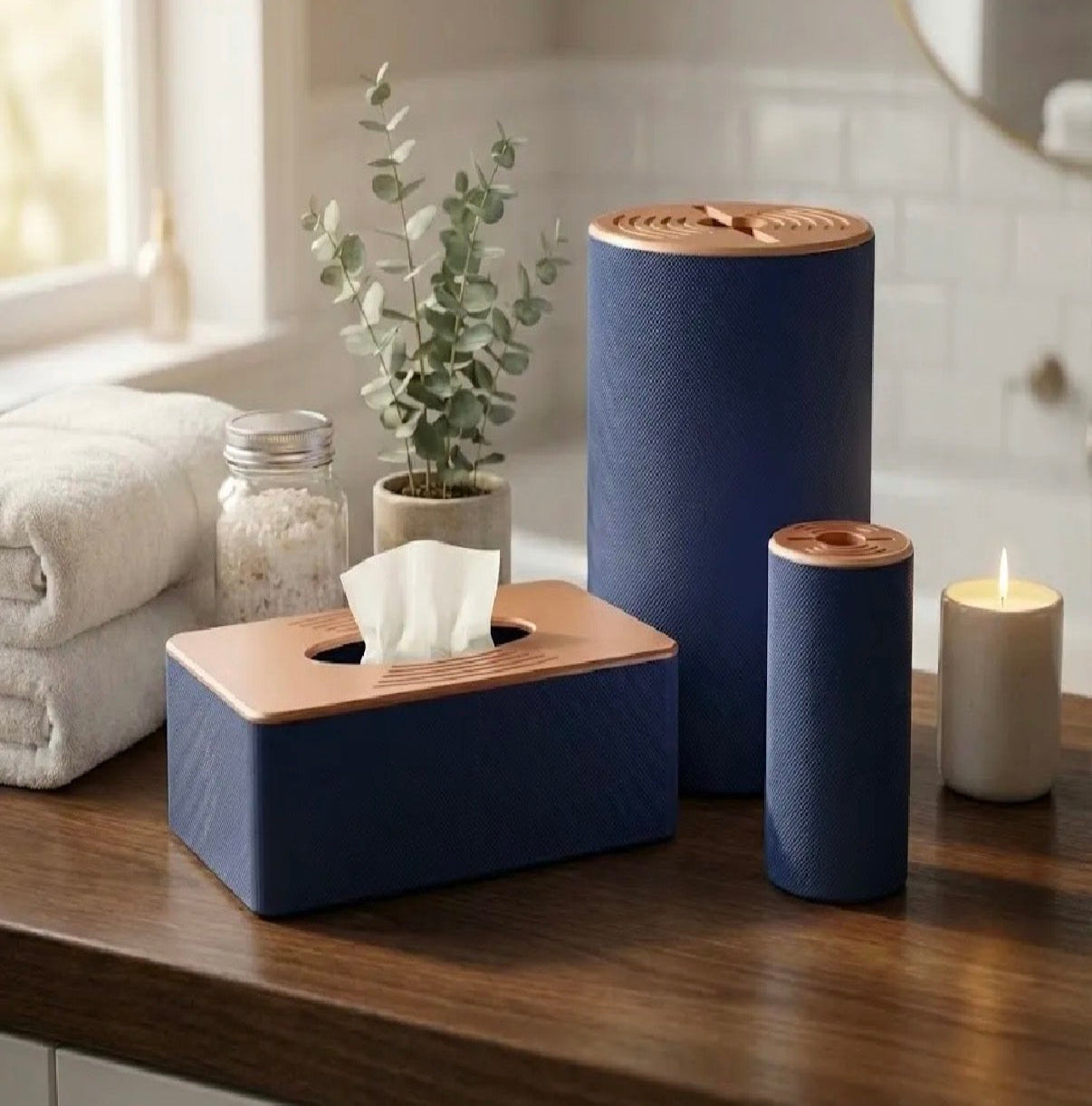 Luxury Spa Bathroom Set 3-Piece Bin, Tissue, Pads