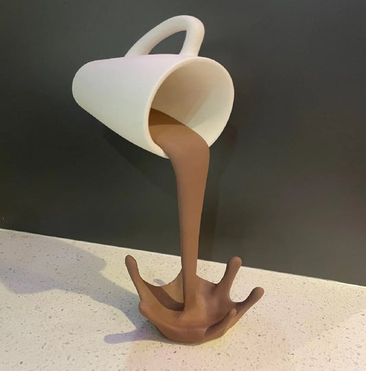 Floating Coffee Cup Sculpture – Eye-Catching Pour-Over Illusion Decor