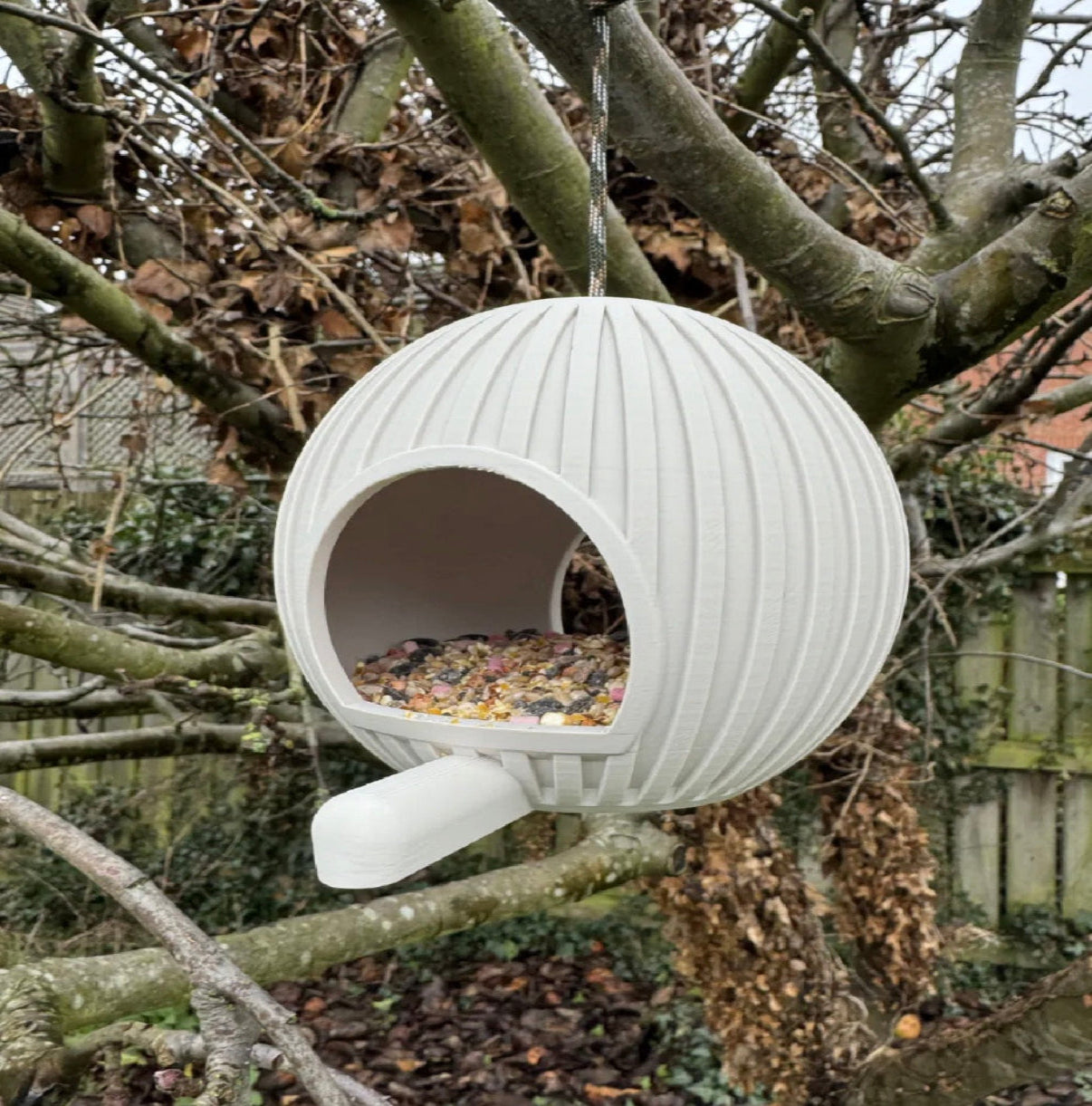Ribbed Sphere Hanging Bird Feeder
