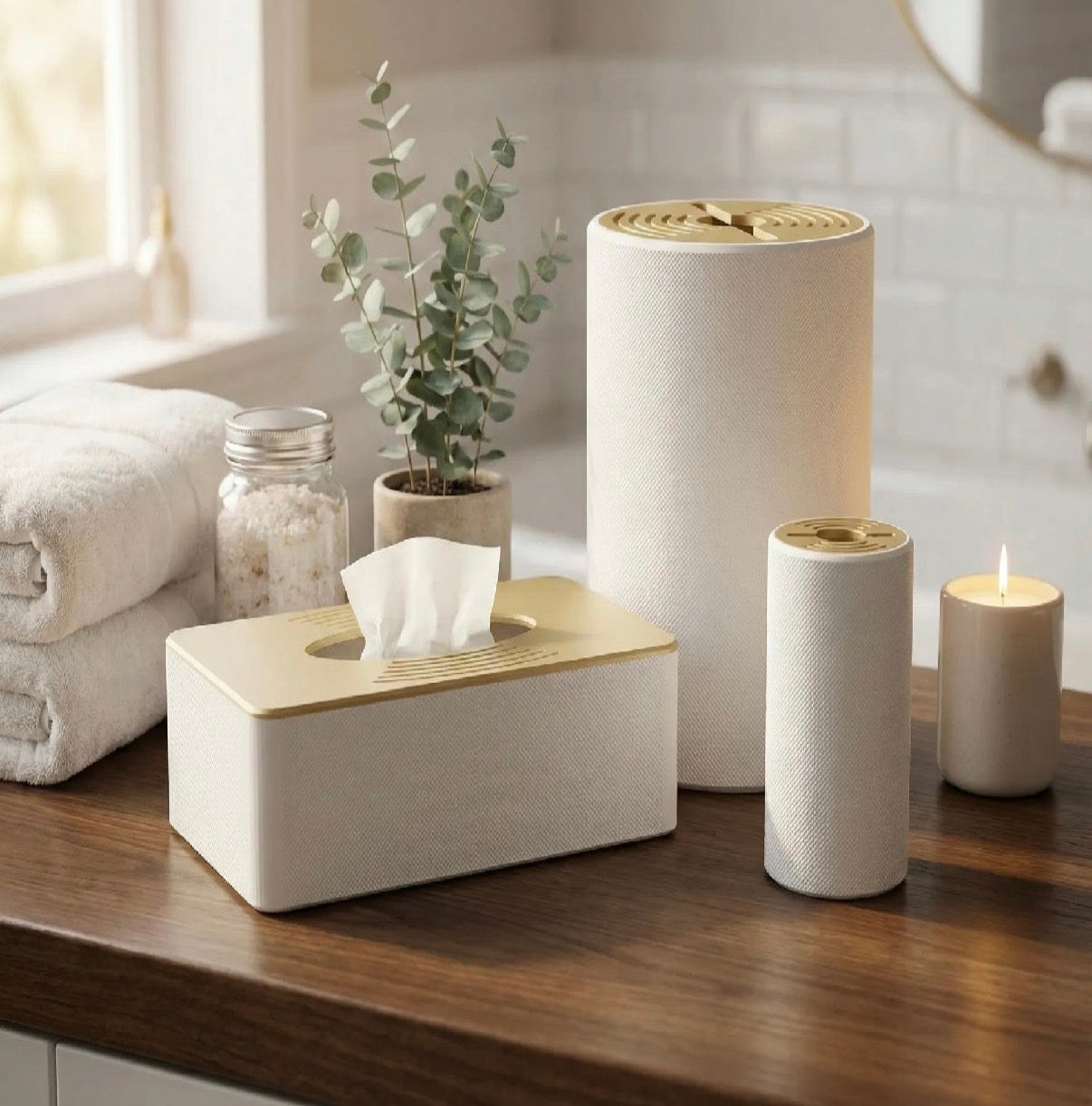 Luxury Spa Bathroom Set 3-Piece Bin, Tissue, Pads